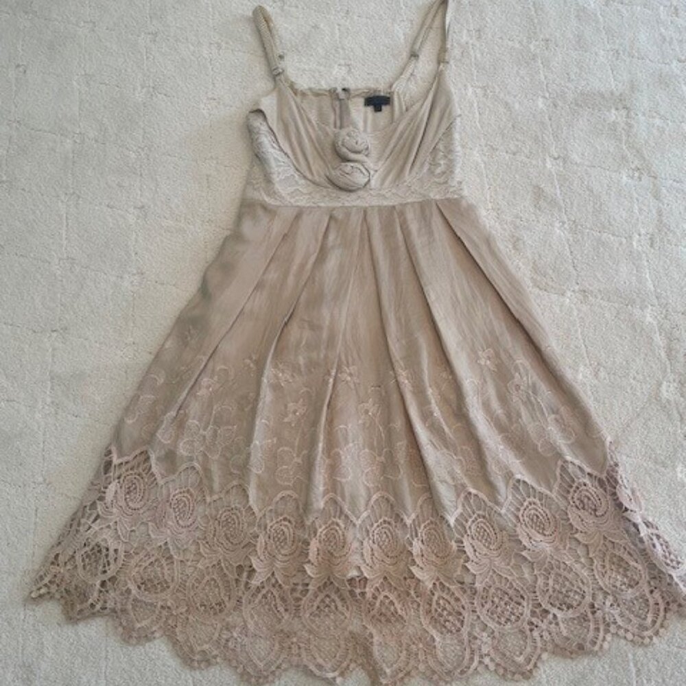 Anthropologie Left of Center BOHO Beige Spaghetti Strap Dress – SMALL
